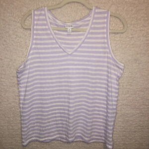 J. Crew Womens Purple & White Striped V-Neck Sleeveless Cotton Blend Tank Top M